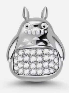 S925 Sterling Silver Neighbor Totoro Style Smile Pendant Charm Necklace Bracelet